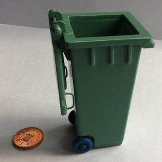 Green Wheelie Bin, UK Miniature Doll House Garden, Outdoor. 1:12 Scale BIN ONLY