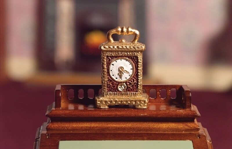 Golden Carriage Clock, Dolls House Miniature Home Decor