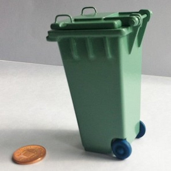 Green Wheelie Bin, UK Miniature Doll House Garden, Outdoor. 1:12 Scale BIN ONLY