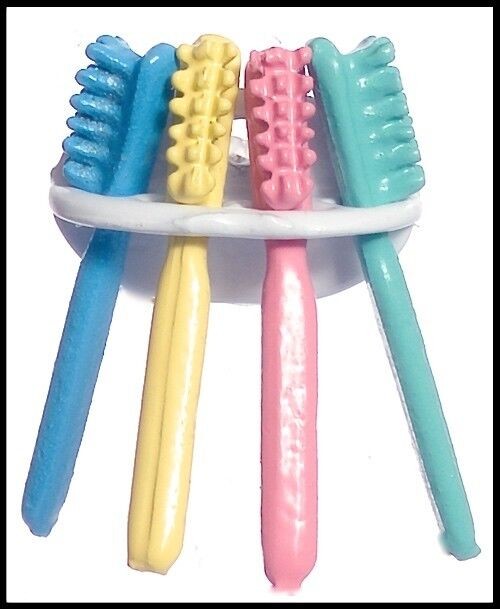 Four Coloured Toothbrushes & Holder Doll House Miniature, Bathroom, 1.12th Scale