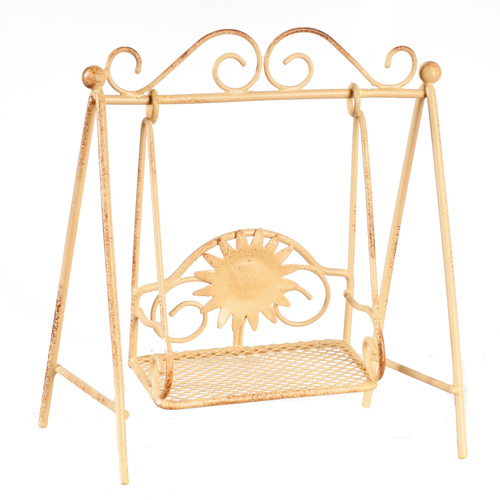 Childrens Swing Rust Tan, Dolls House Miniature, Garden Accessory, Metal