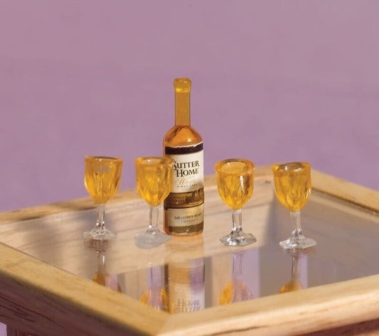 Small Whiskey Bottle & Glasses, Dolls House Miniature, Mini Small