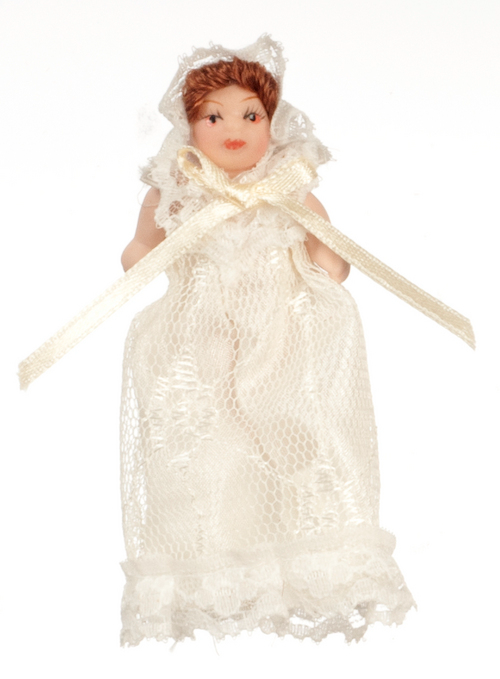 Victorian Baby, Miniature Doll 1.12 Scale Baby Girl In Gown. Dollhouse Miniature