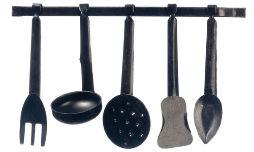 Black Kitchen Utensils, Dolls House Miniatures,1.12 Scale