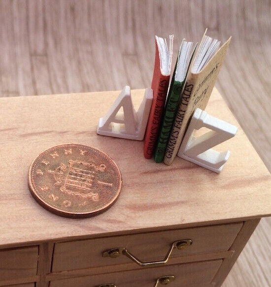 A & Z Bookends & Three Books, Miniature Dolls House Accessory