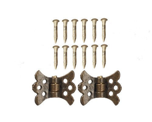 Two Antique Hinges With Pins, Dolls House 1.12th Scale Miniature Retro