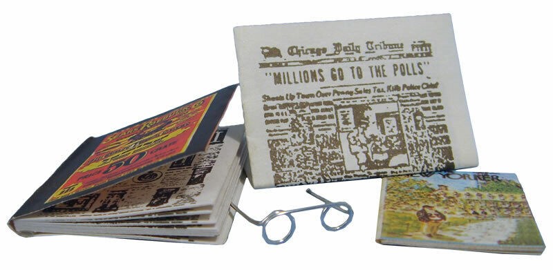Glasses, Newspaper & Magazine, Dolls House Miniature Study Accessory
