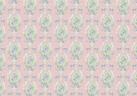 Pink Victorian Cameo Wallpaper, Dolls House Miniature Wall Paper Decor DIY