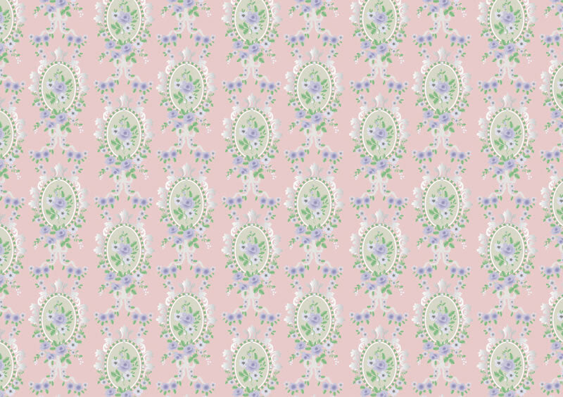 Pink Victorian Cameo Wallpaper, Dolls House Miniature Wall Paper Decor DIY