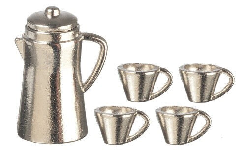 Silver Coffee Set, Dolls House Miniature, 1.12 Scale Dining Accessory