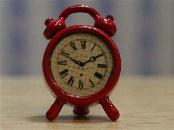 Red Alarm Clock, Dolls House Miniature, Bedroom Accessory