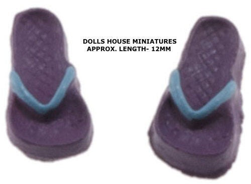 Lilac/ Blue Pair Of Tiny Flip Flops 1:24 Scale, Doll House Miniature, Seaside