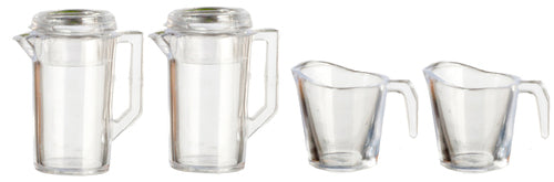 Two Pitchers & Two Clear jugs, Doll House Miniature, 1,12 Scale, Kitchen Table