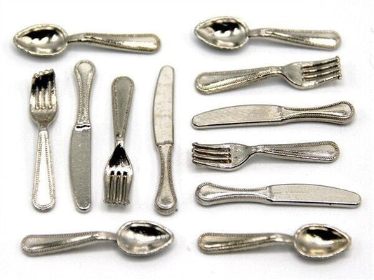Detailed Silver Cutlery Set, Dolls House Miniature, Miniatures, Dining, Dinner