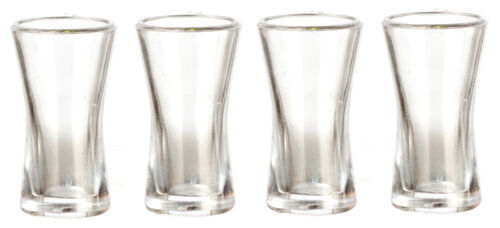 Set Of Four Curved Glasses, Dolls House Miniatures, 1.12 Scale, Kitchen, Drink
