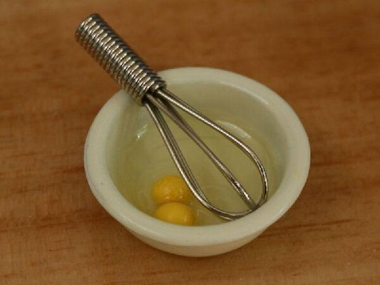 Eggs In A Bowl & Whisk, Dolls House Miniature, Miniatures, Food