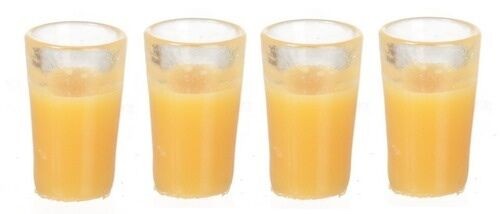 Four Filled Glasses Of Orange Dolls House Miniature Kitchen Tableware Food Drink