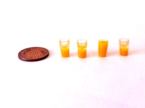 Four Filled Glasses Of Orange Dolls House Miniature Kitchen Tableware Food Drink