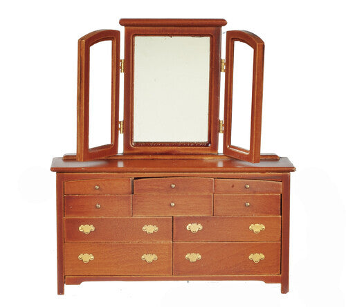 Slat Dresser With Triple Mirror, Dolls House Miniature Furniture, Bedroom