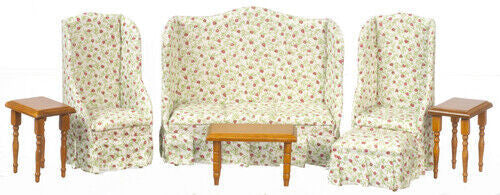 Floral Sofa Living Room Set, Dolls House Miniature, Furniture Set