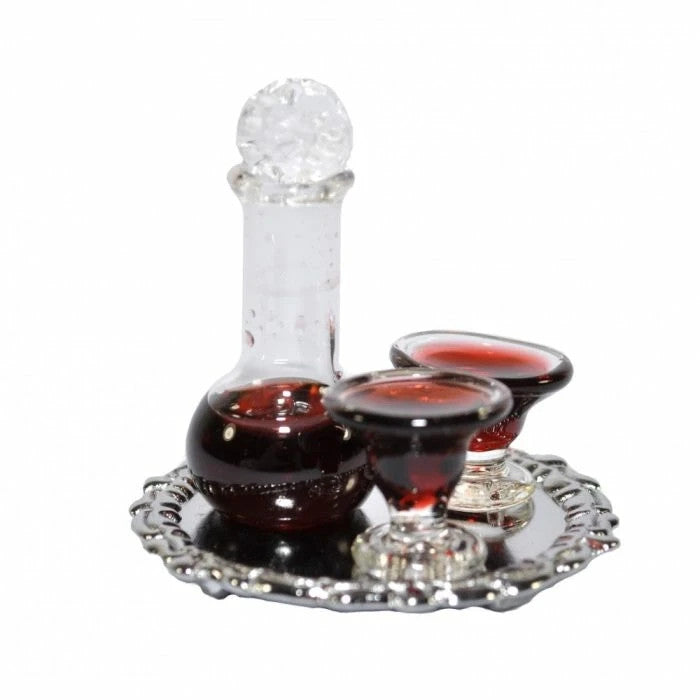 Wine Decanter & Glasses With Tray, Doll House Miniatures 1.12th Scale