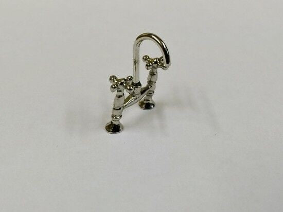Silver Mixer Tap Dolls House Miniature Kitchen Bathroom Fitting 1/12 Scale