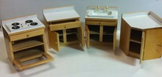 Complete Kitchen Set, Dolls House Miniature, Sink, Cooker, 1.12 Scale Miniatures