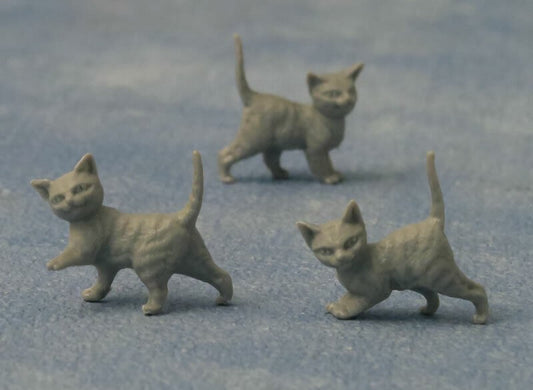 Three Grey Kittens, Miniature, Cats Kitty, Dolls House Miniatures, 1.12th Scale