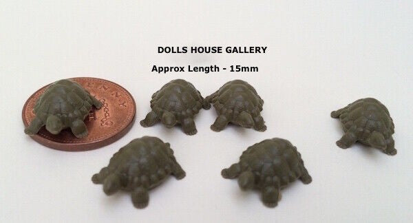 Set of Six Tiny Tortoises, Dolls House Miniature, Animal Miniatures 15mm Length