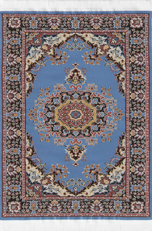 Medium Woven Turkish Rug Blue 25cm x 15cm, Dolls House Miniature Floor Mat