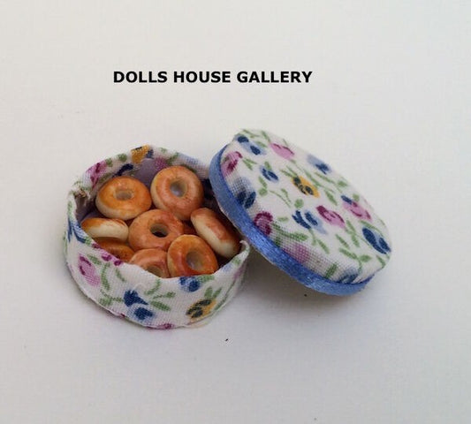 Donuts in a Floral Round Box, Doll House Miniature, 1.12 Scale Food