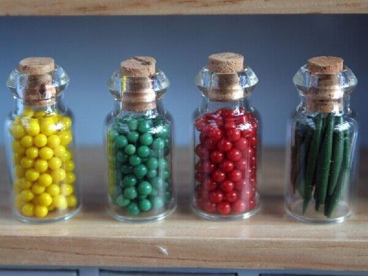 4 Bead Jars, Dolls House Miniature, Accessory, 1.12 Scale