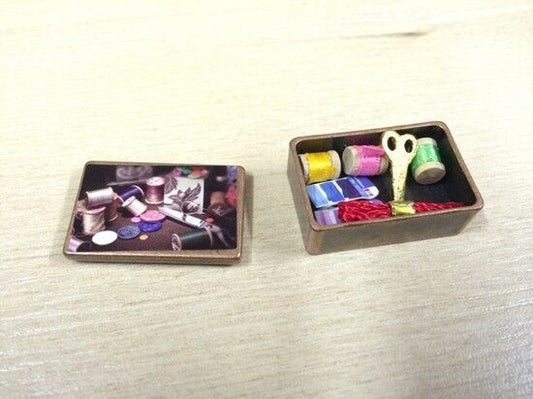 Antique Sewing Tin with Accessories Dolls House Miniature sew room