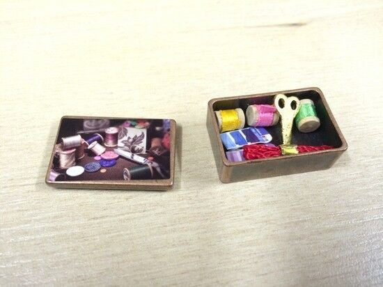 Antique Sewing Tin with Accessories Dolls House Miniature sew room