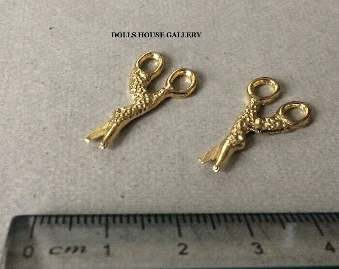 Two Gold Scissors, Dolls House Miniatures, Accessories 1.12 Scale Sewing Room