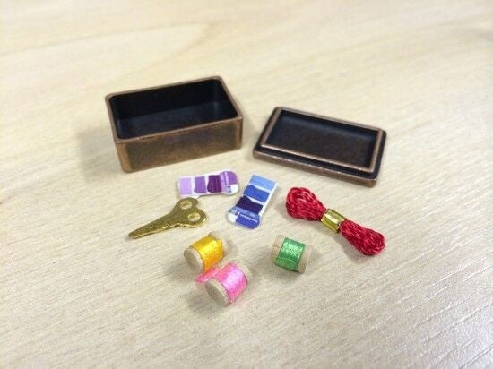 Antique Sewing Tin with Accessories Dolls House Miniature sew room