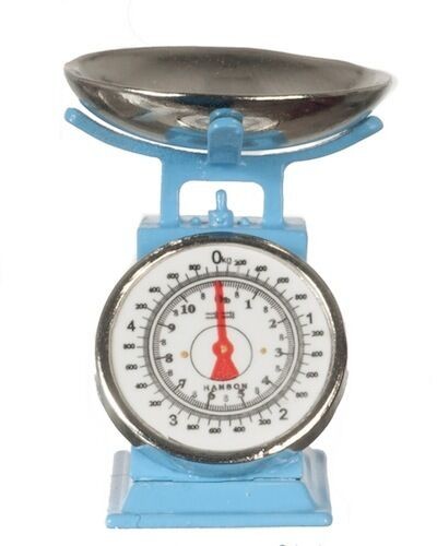 Blue & Chrome Weighing Scale Dolls House Miniatures, With Moving Dial