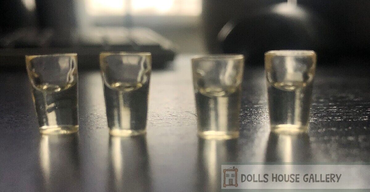 Four Filled Bistro Glasses, Doll House Miniature Kitchen & Dining Accessory