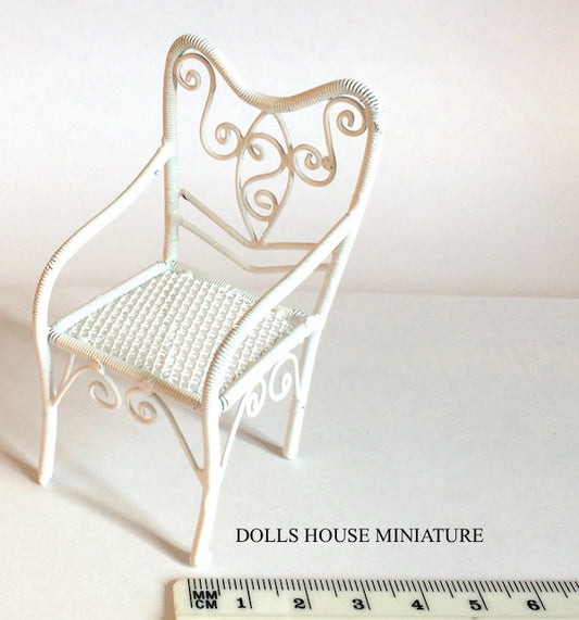 Small White Wire Garden Chair, Dollhouse Furniture Miniatures 1.12 Scale Seat