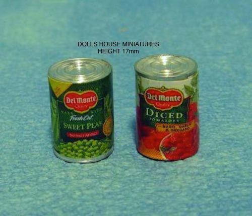 Two Tins Of Vegetables, Dolls House Miniature 1:12th Scale