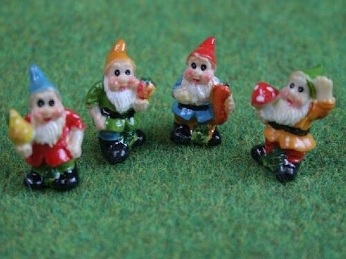 Set Of Four Assorted Gnomes, Dolls House Garden Accessory, 1:12th Scale