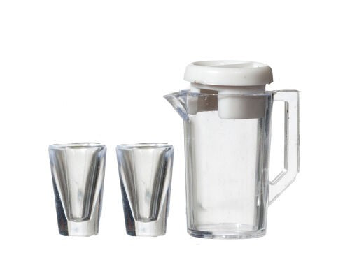 Jug With Lid & Two Glasses, Dolls House Miniature, 1.12th Scale, Drink, Kitchen