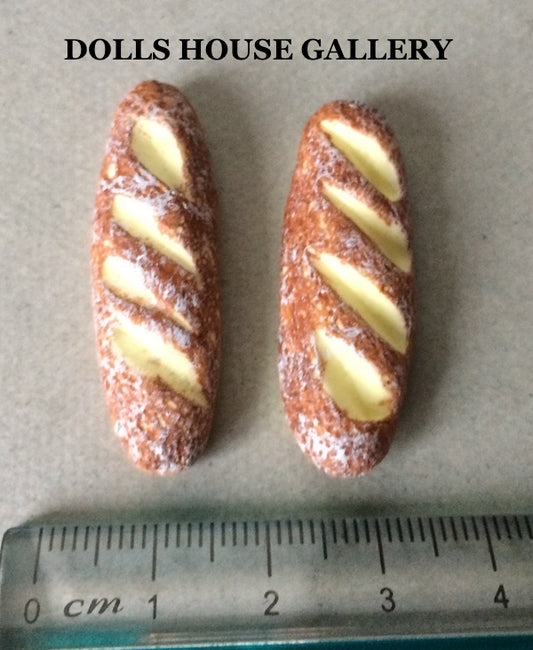 Pair Of Baguettes, Dolls House Food Bread Miniature, Miniatures 1.12 Scale
