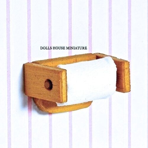 Wooden Toilet Roll Holder with Toilet Roll, Miniature. Doll House Accessory