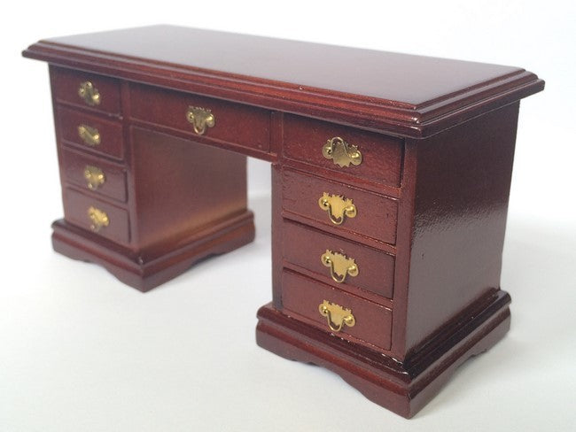 Kneehole Desk In Mahogany, Dolls House Miniature Furniture, Study Office 1.12th