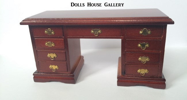 Kneehole Desk In Mahogany, Dolls House Miniature Furniture, Study Office 1.12th