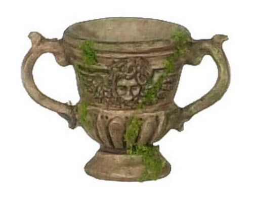 Brown Urn With Moss Dolls House Miniature 1.12 Scale Garden Accessory Miniatures