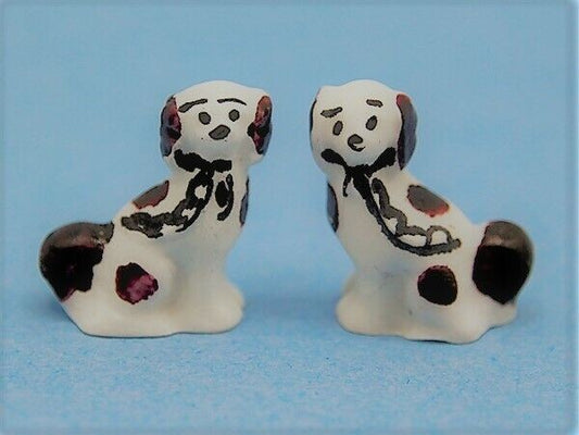Pair Of Staffordshire Dogs Brown & White, Dolls House Miniature, Ornamental Dog