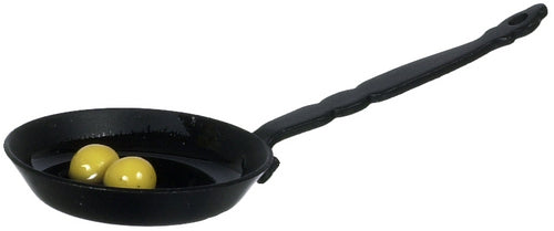 Black Pan With Eggs, Dolls House Miniatures, Kitchen Accessory, Cooking Frying