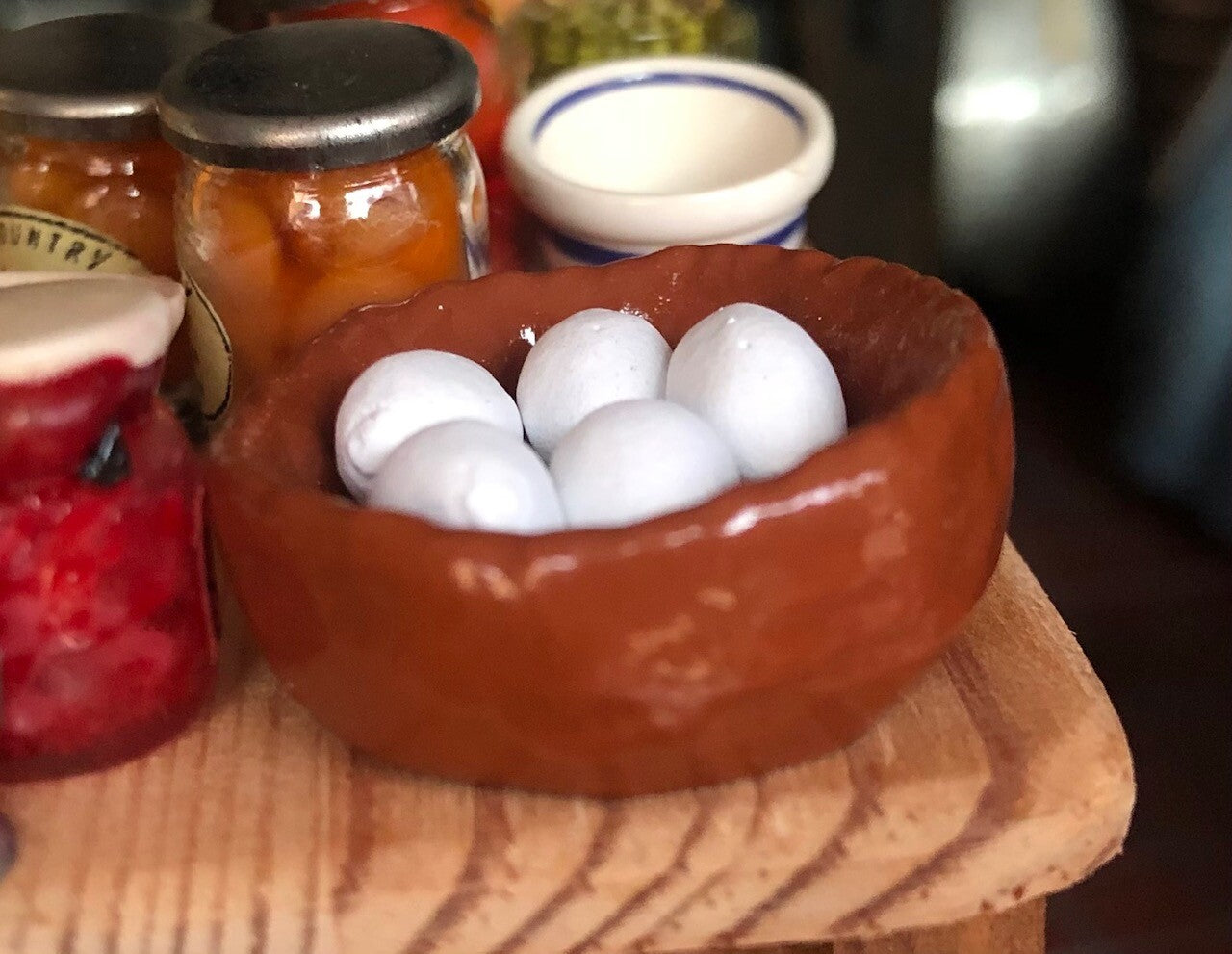 Eggs In A Brown Bowl, Dolls House Miniature Kitchen Food Accessory